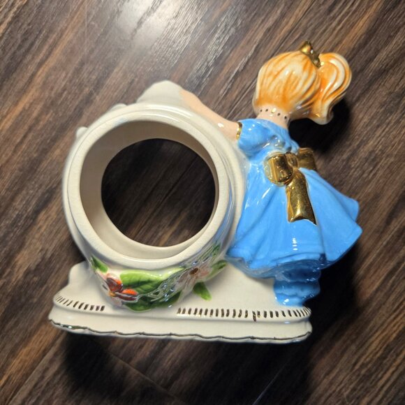 Vintage West German KENTOCK Hand-Painted Porcelain Clock Case Girl & Kitten - Picture 5 of 6